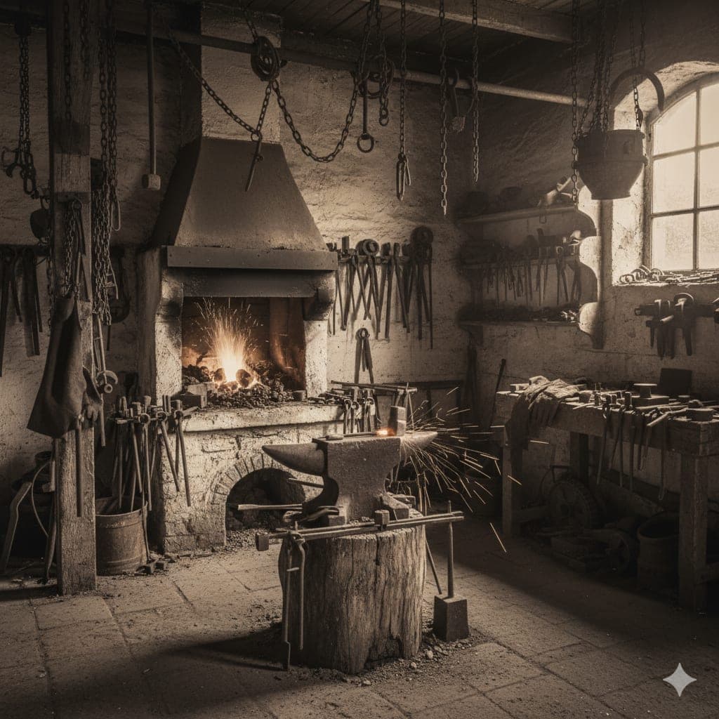 Knife-making workshop at L'Âme de Six, forging a blade
